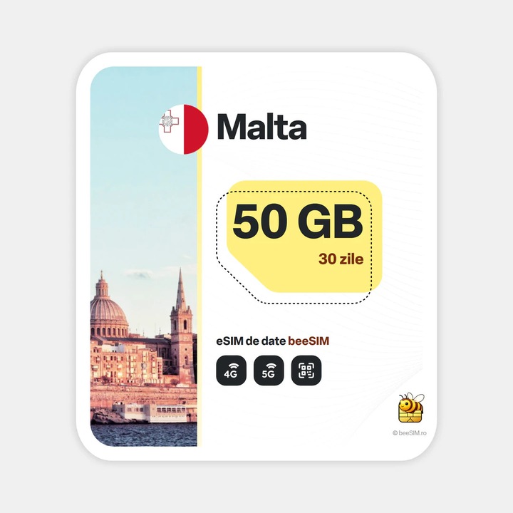 Cartela eSIM Internet, beeSIM, Malta, 50GB, 30 zile