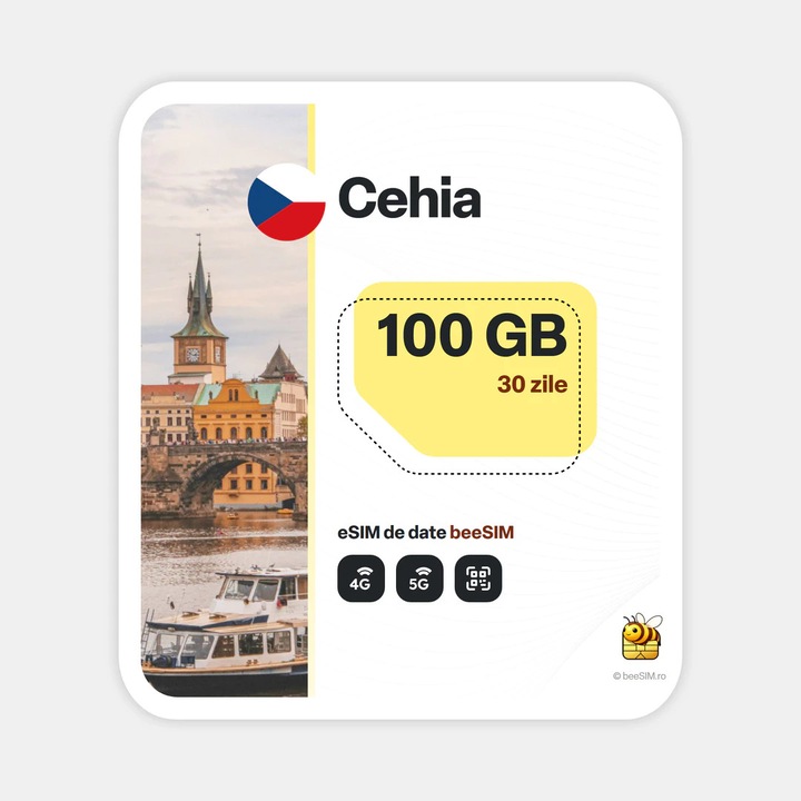 Cartela eSIM Internet, beeSIM, Cehia, 100GB, 30 zile