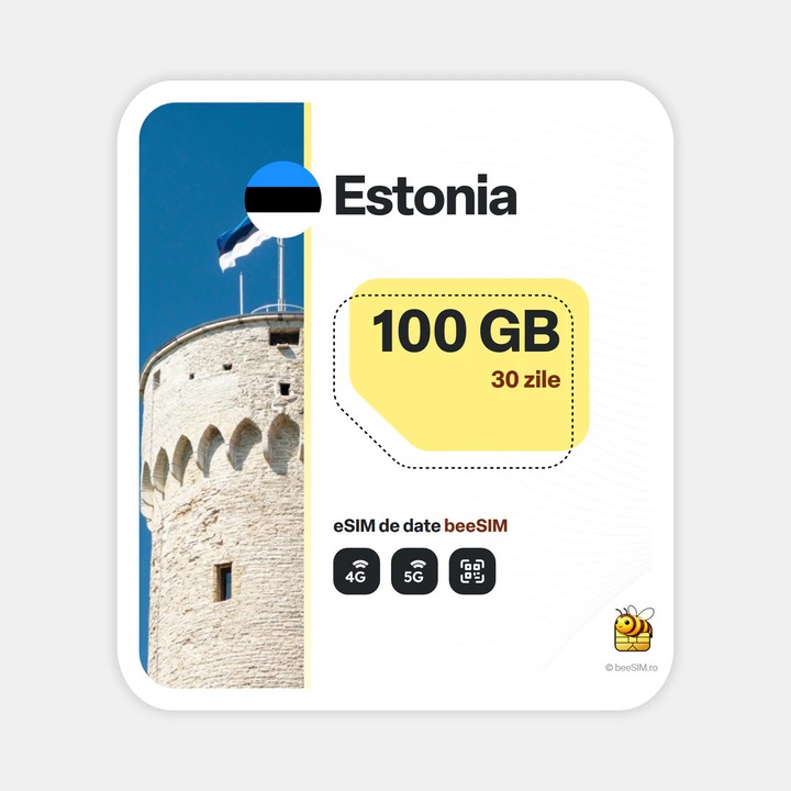 Cartela eSIM Internet, beeSIM, Estonia, 100GB, 30 zile