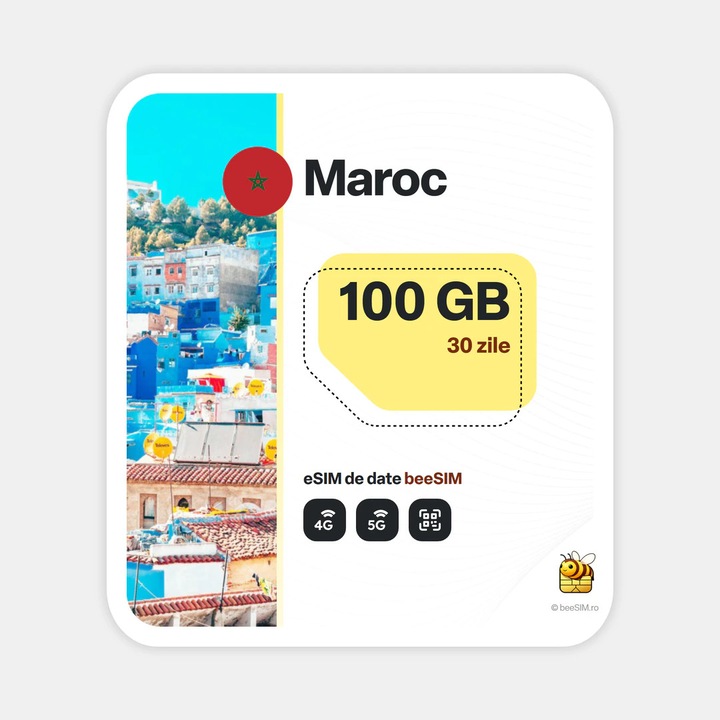 Cartela eSIM Internet, beeSIM, Maroc, 100GB, 30 zile