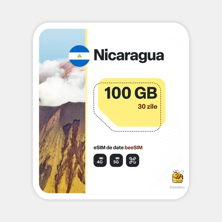Cartela eSIM Internet, beeSIM, Nicaragua, 100GB, 30 zile