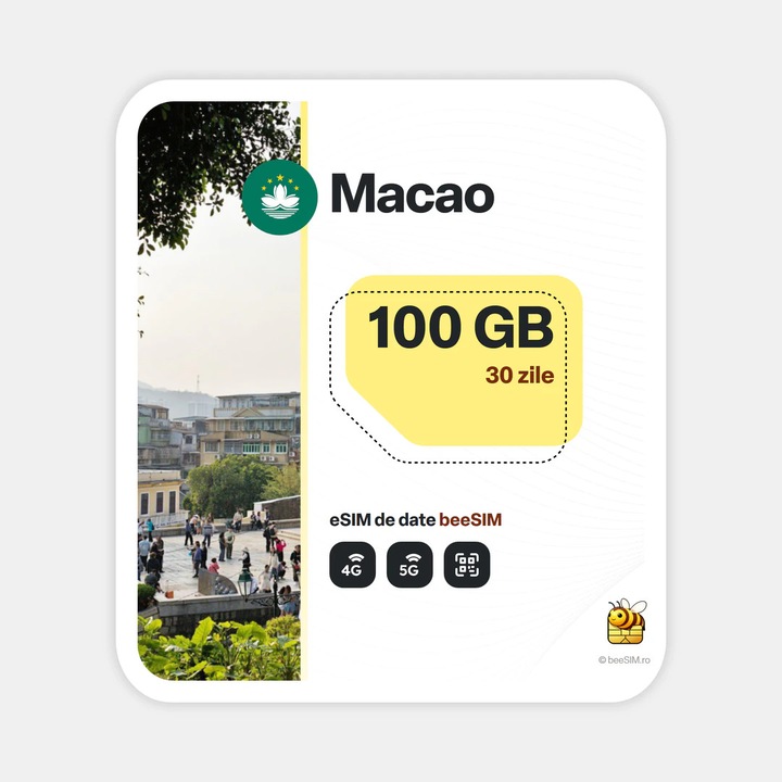 Cartela eSIM Internet, beeSIM, Macao, 100GB, 30 zile