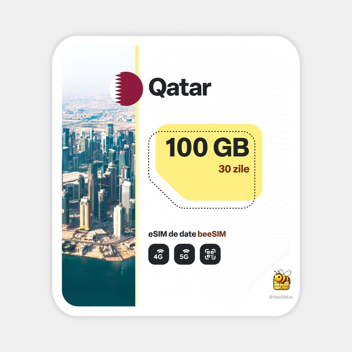 Cartela eSIM Internet, beeSIM, Qatar, 100GB, 30 zile