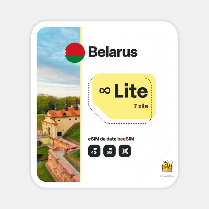 Cartela eSIM Internet, beeSIM, Belarus, Nelimitat, 7 zile