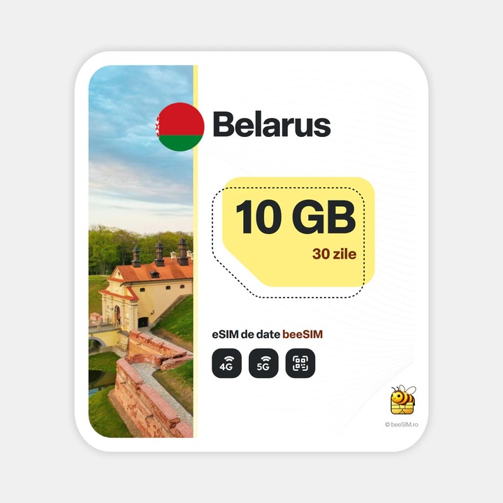 Cartela eSIM Internet, beeSIM, Belarus, 10GB, 30 zile