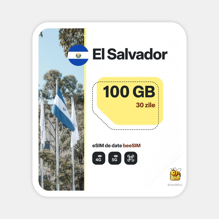 Cartela eSIM Internet, beeSIM, El Salvador, 100GB, 30 zile