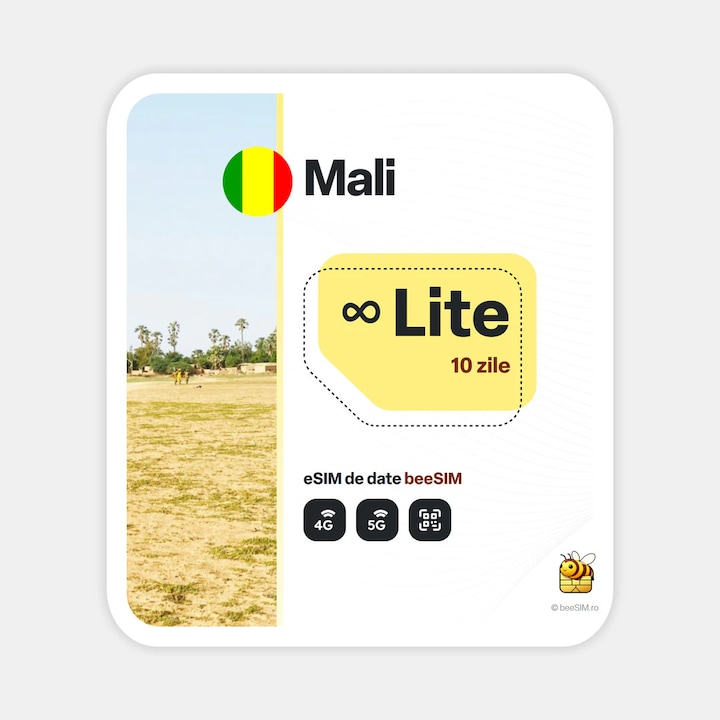 Cartela eSIM Internet, beeSIM, Mali, Nelimitat, 10 zile