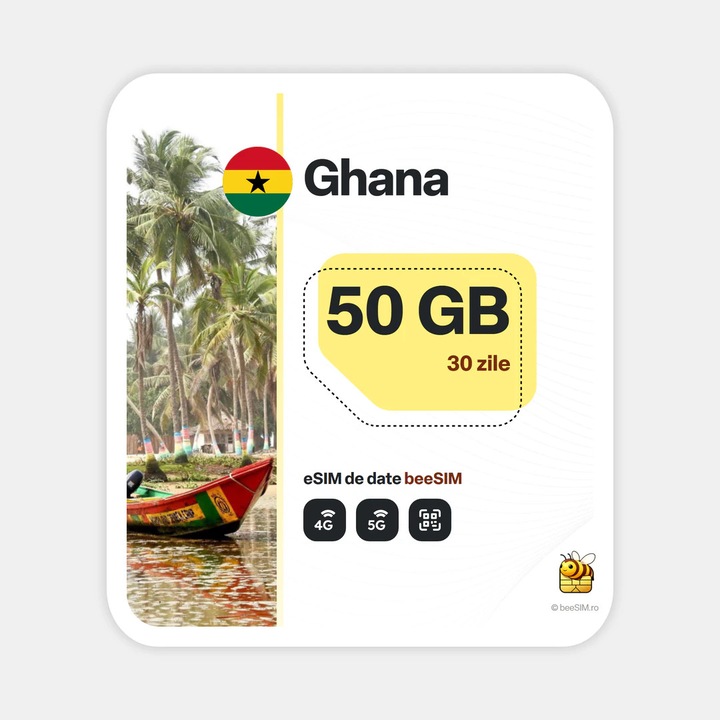 Cartela eSIM Internet, beeSIM, Ghana, 50GB, 30 zile