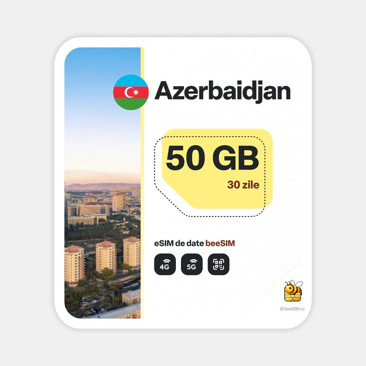 Cartela eSIM Internet, beeSIM, Azerbaidjan, 50GB, 30 zile