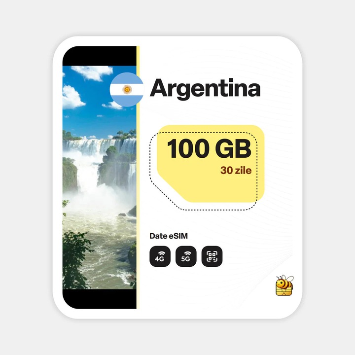 Cartela eSIM Internet, beeSIM, Argentina, 100GB, 30 zile
