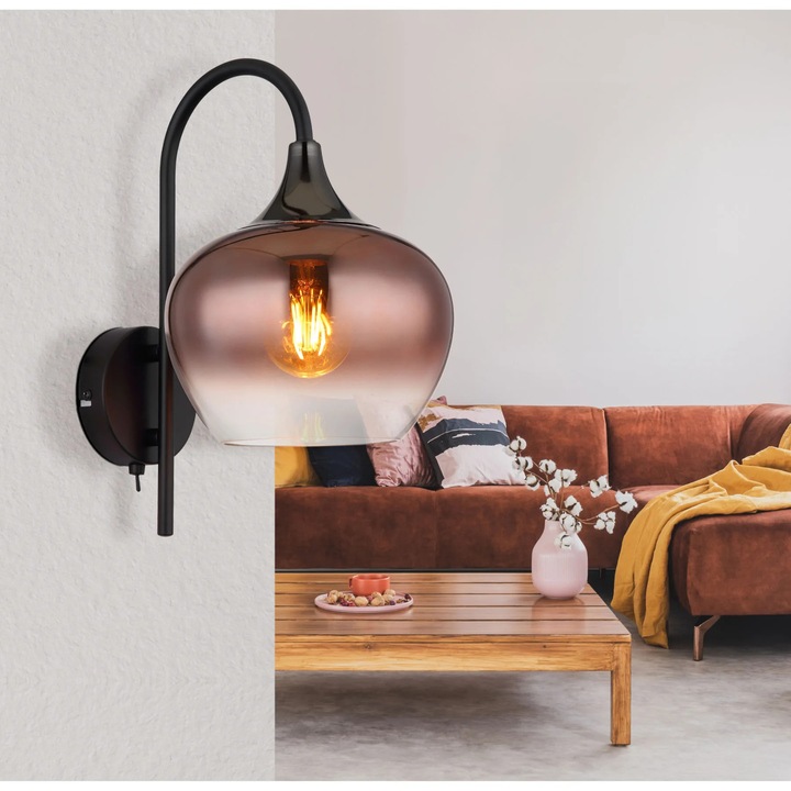 Aplica Maxy 15548WG, 1 x E27, negru mat + cupru, modern