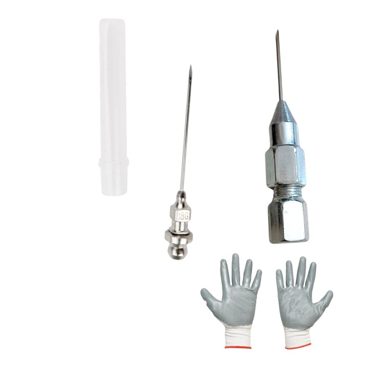 Игла за гресиране, въглеродна стомана, съвместима с M8, дължина/диаметър на иглата 26/1.2 мм с Игла за гресиране с накрайник, дължина/диаметър на иглата 60/1.2 мм и Комплект защитни ръкавици
