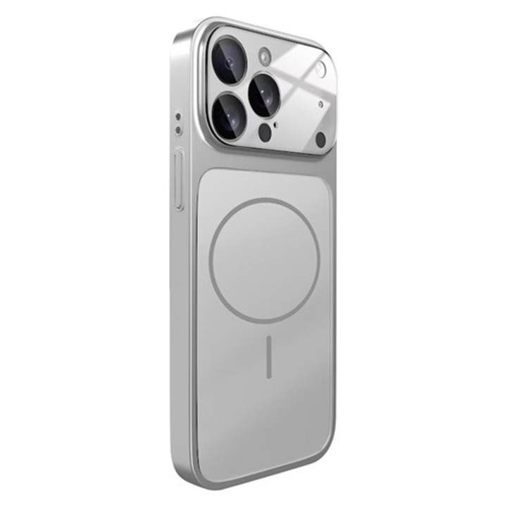 Carcasa Miromoto pentru transformare iPhone 15 Pro în iPhone 17 Pro, silver, protecție camere, TPU
