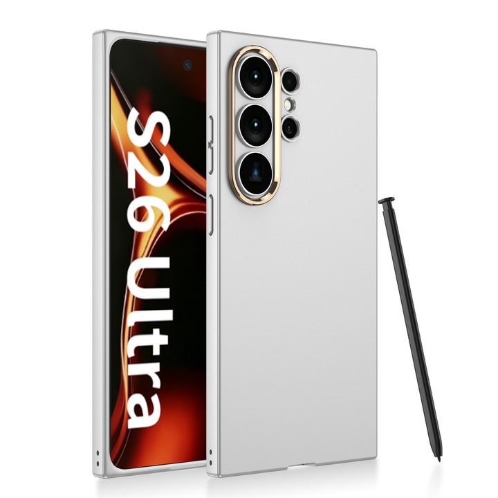 Agora Ultravékony Szilikon Tok, Titánszürke Arany Betétekkel, Samsung Galaxy S26 Ultra készülékhez