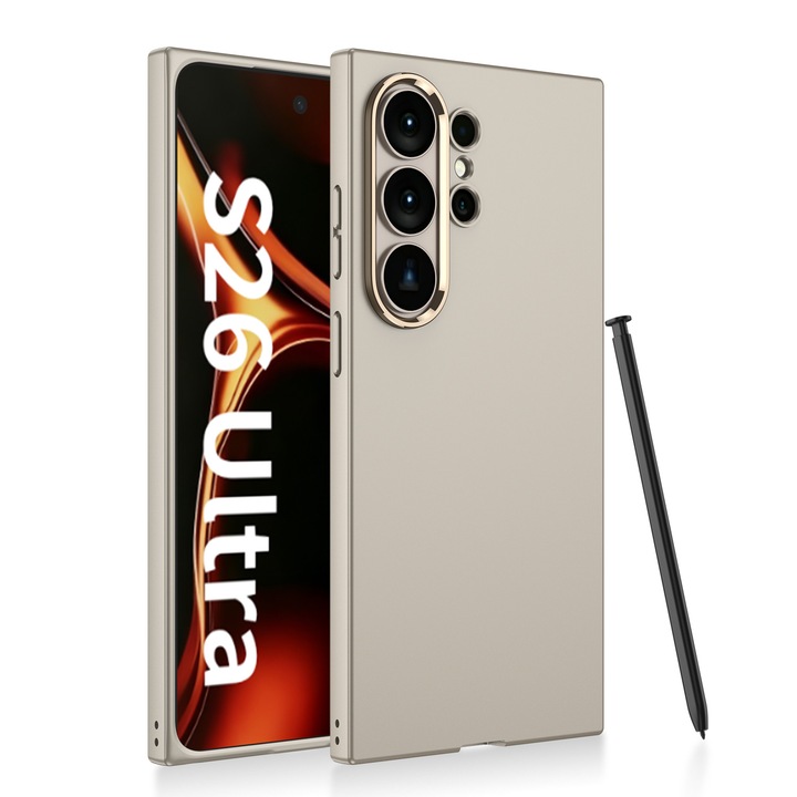 Agora ultravékony szilikon tok Samsung Galaxy S26 Ultra készülékhez, homok arany, arany betétekkel