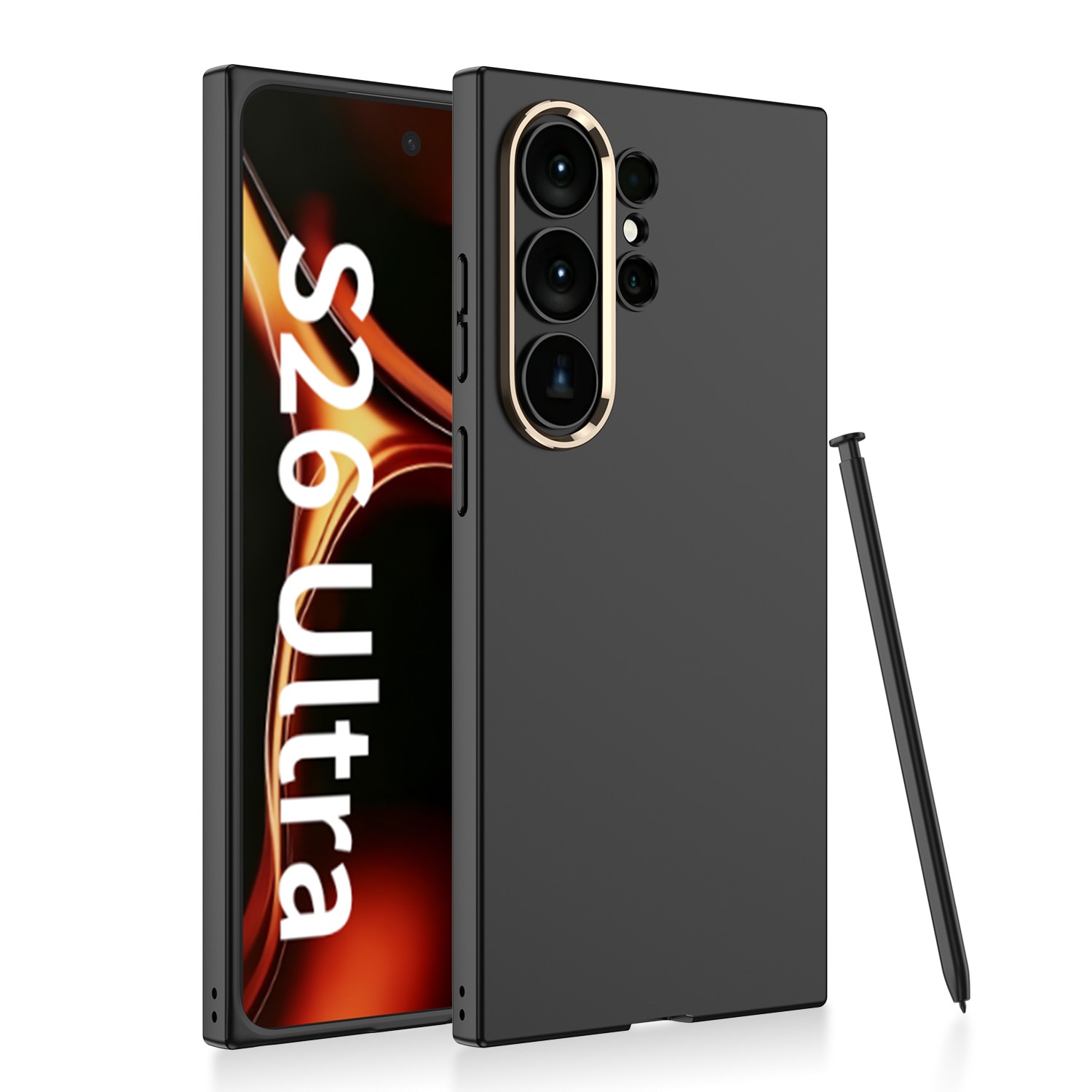 Husă pentru Samsung Galaxy S26 Ultra, Agora, Neagră cu Insertii Aurii, Ultra Subtire, Silicon
