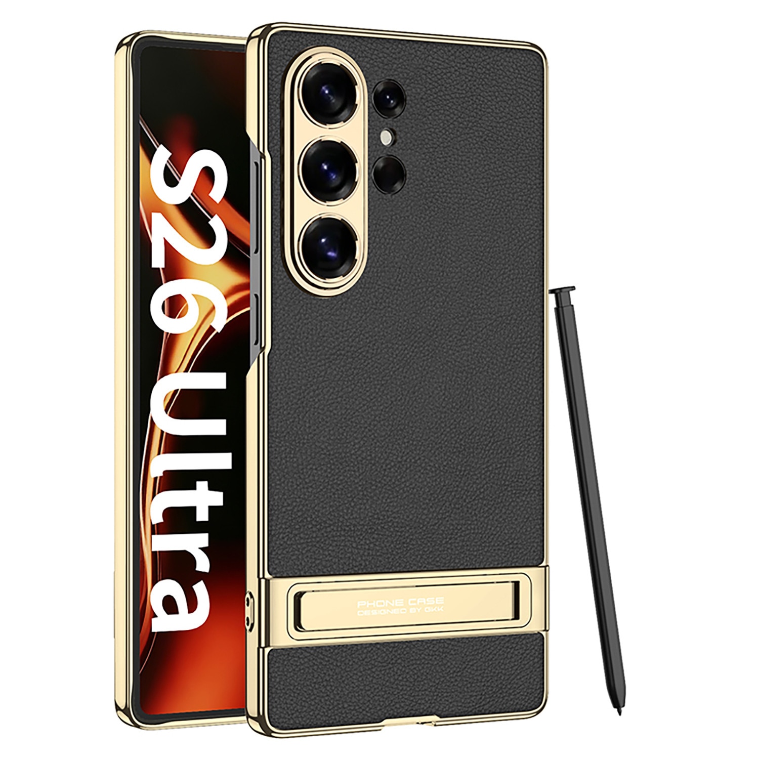 Husă pentru Samsung Galaxy S26 Ultra, Agora, piele ecologică, suport integrat, neagră