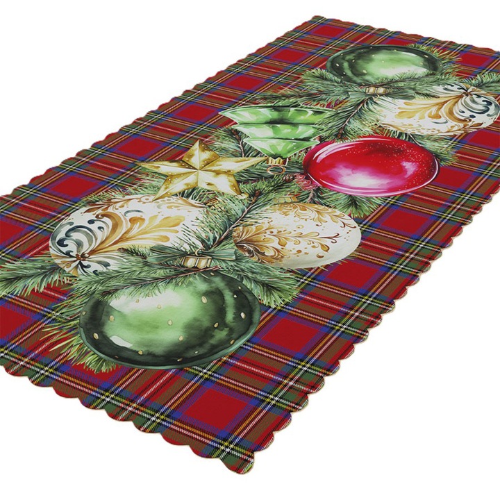 Traversa Masa De Craciun, Globuri, 50x100 cm, Multicolor, Impermeabila, Design Elegant Si Modern, Ideala Pentru Living Sau Bucatarie, Creeaza O Atmosfera Magica De Sarbatoare, Material Rezistent Si Usor De Intretinut