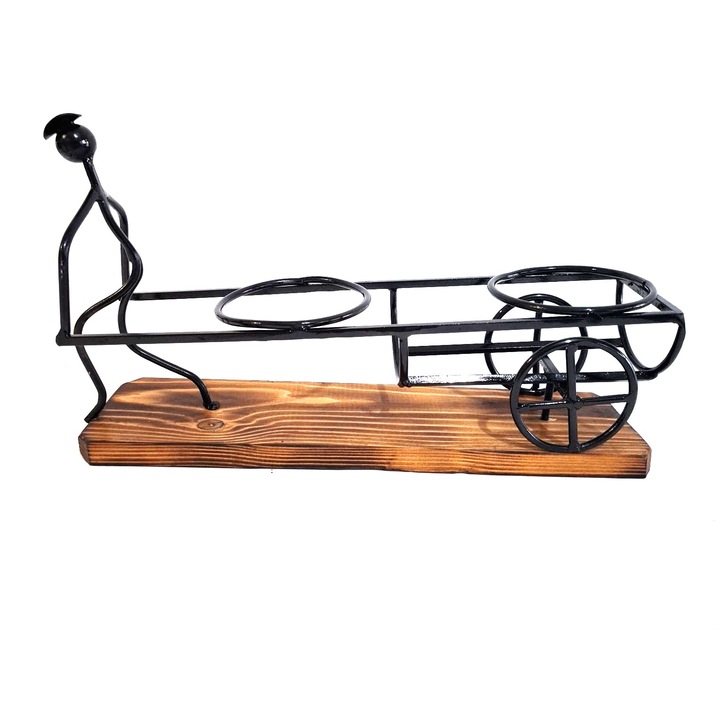 Suport flori din lemn și fier hand made, 40x12x25 cm