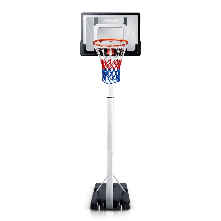 Cos de baschet independent, constructie robusta din otel, placa transparenta din PVC de 82 × 59 cm, inaltime reglabila 1, 5-2, 6 m