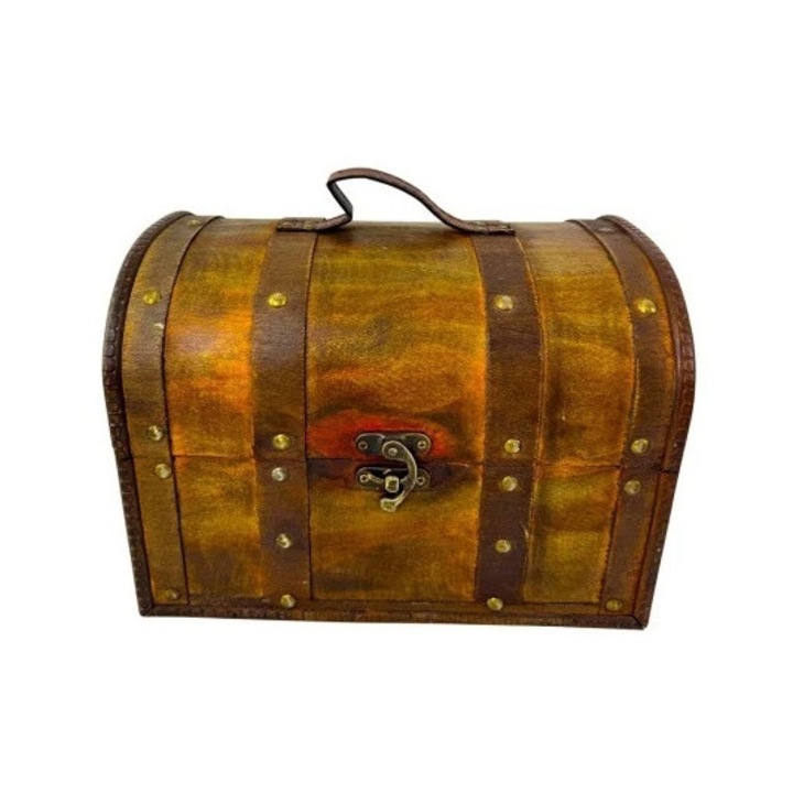 Cutie in forma de cufar din lemn, organizator accesorii si bijuterii, Maro, 22x15, Velve