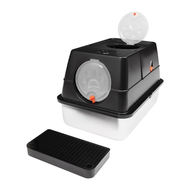 Litiera pentru pisici, 28L, intrare frontala si superioara, neagra