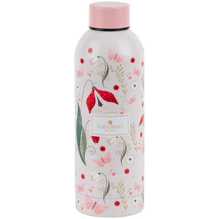 Sticla termos 500 ml pentru fete, mentine temperatura 6 ore, design floral, roz, Axent