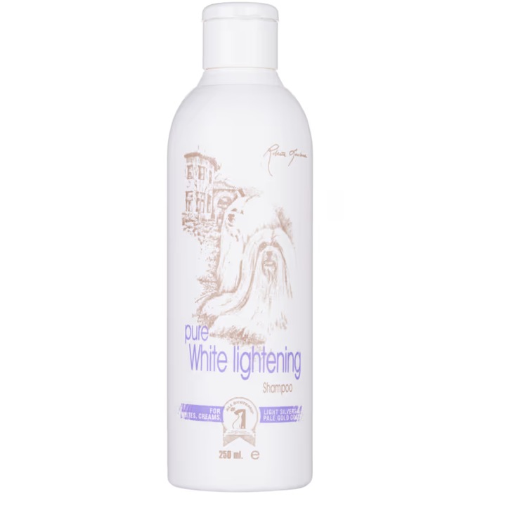 Sampon albitor pentru caini, #1 All Systems, Pure White Lightening, 250 ml, formula enzimatica, potrivit pentru blanuri albe si crem