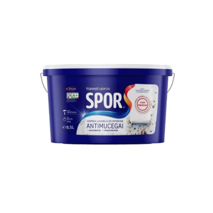 Vopsea lavabilă, Spor antimucegai, alb, 8.5 L