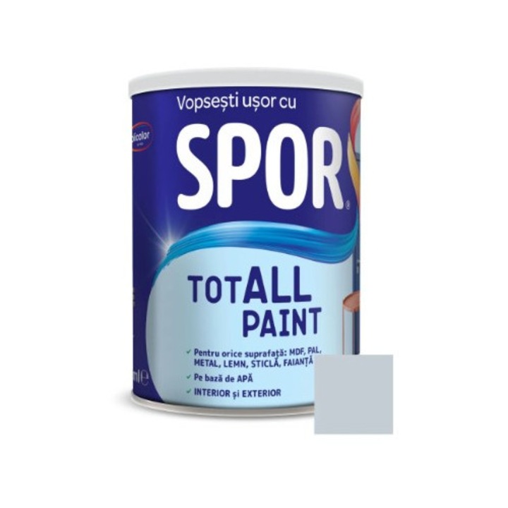 Vopsea decorativă Spor Totall Paint, arctic/gri deschis, 0.6 L, pentru lemn/metal/sticlă, interior/extiorior