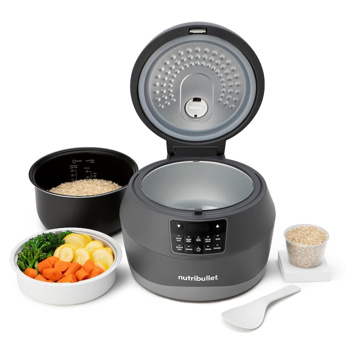Aparat de gătit cu aburi NutriBullet EveryGrain, 600W, 5 programe automate, gri, pentru 10 căni