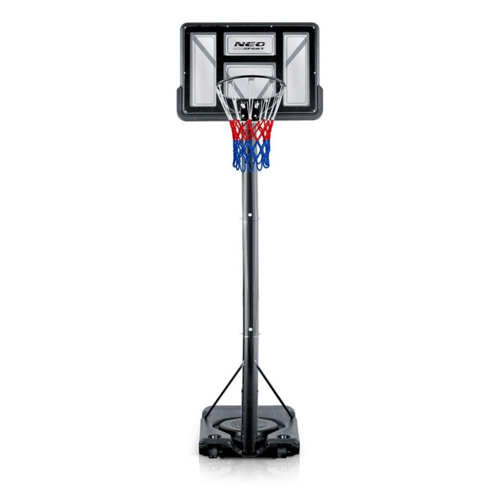 Cos de baschet independent, constructie robusta din otel, placa transparenta din PVC de 110 × 75 cm, inaltime reglabila 1, 35-3 m, cerc de 45 cm, fabricat din otel