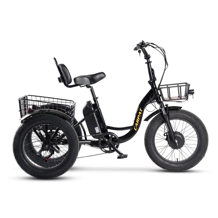 Tricicleta Electrica 20" cu Motor 250W, Baterie 48V 14.5Ah si Schimbator 7 Viteze Shimano – Cosuri Fata/Spate Incluse