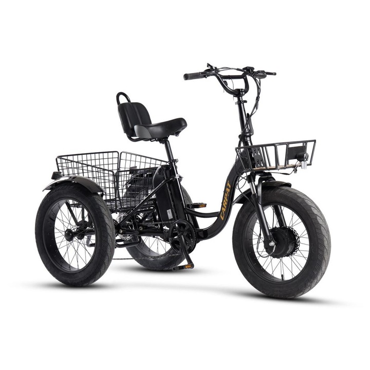 Tricicleta Electrica 20" cu Motor 250W, Baterie 48V 14.5Ah si Schimbator 7 Viteze Shimano – Cosuri Fata/Spate Incluse