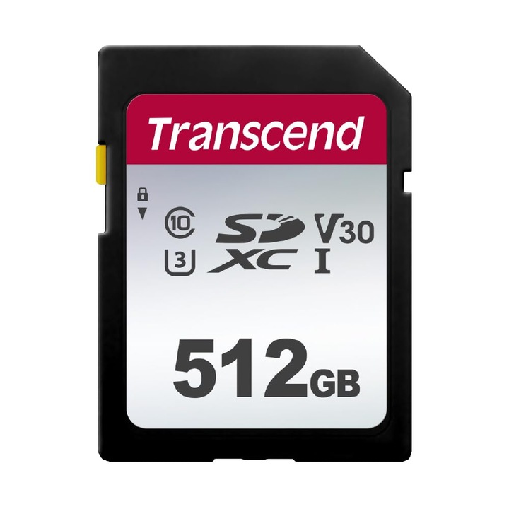 Card de memorie SDXC Transcend de 512 GB 300S, UHS-I U3, V30, citire de pana la 100 MB/s, pentru camere digitale si video 4K, ambalaj fara frustrare, TS512GSDC300S-E