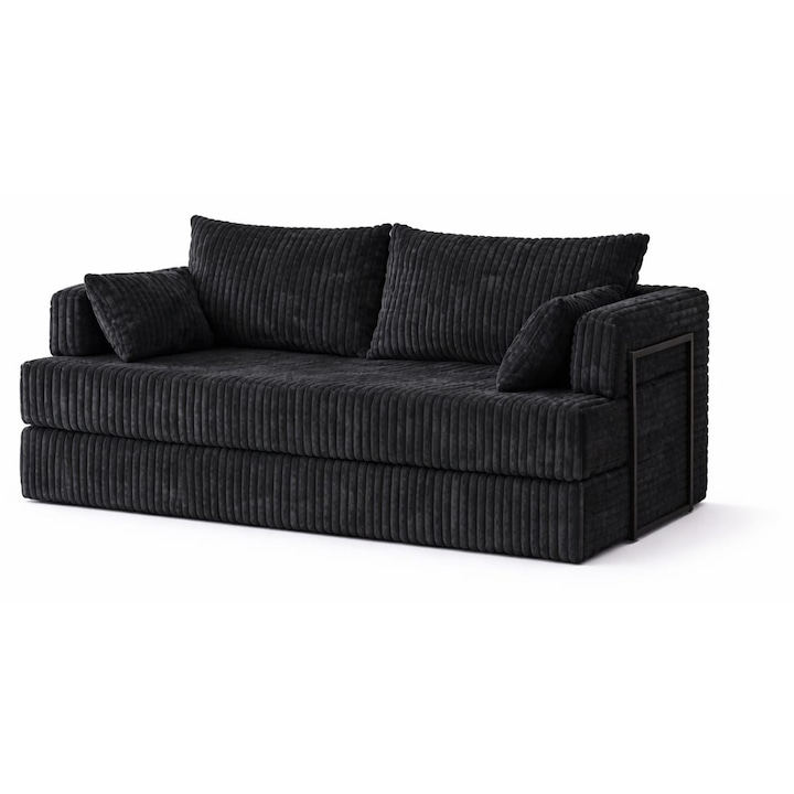 Canapea extensibila Tilia, catifea Premium, 420g/mp, T18 negru, 190x82x90cm, montaj rapid, roluita, Euro Mega