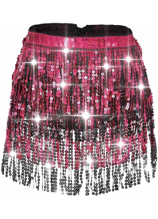 Fustă cu franjuri și paiete, Ushiny, mărime M, Roz, M