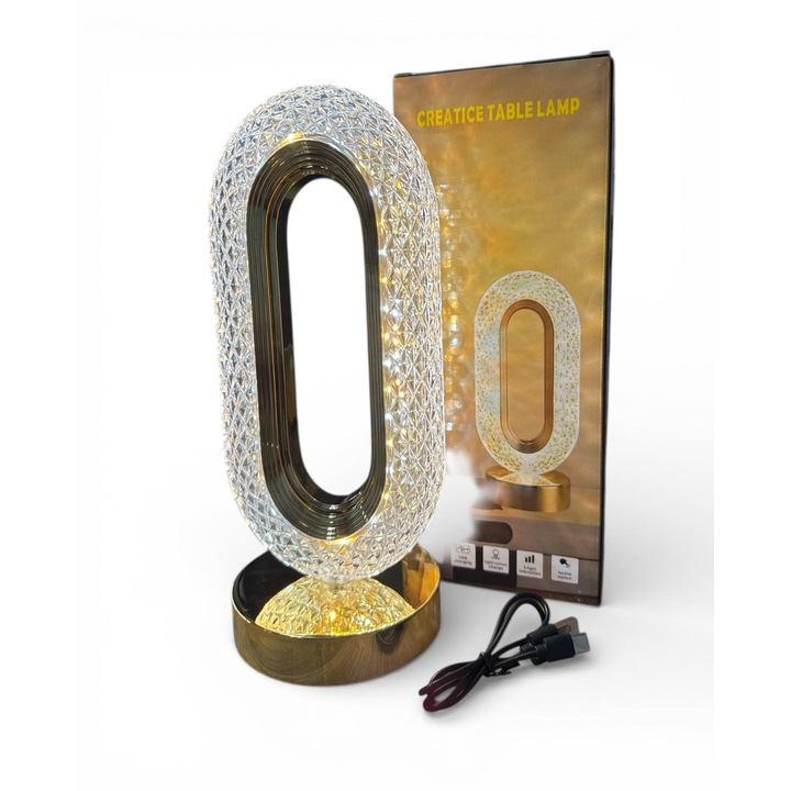 Lampa Ambientala Interior Cristal Touch LED, USB-C, 3 Moduri Iluminare, Intensitate Reglabila