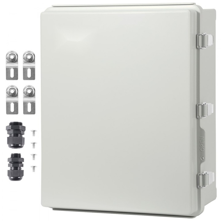 Cutie conexiuni electrice exterior, 35 x 25 x 15 cm, plastic ABS, capac articulat, incuietoare otel inoxidabil, IP67, anti-praf, impermeabila