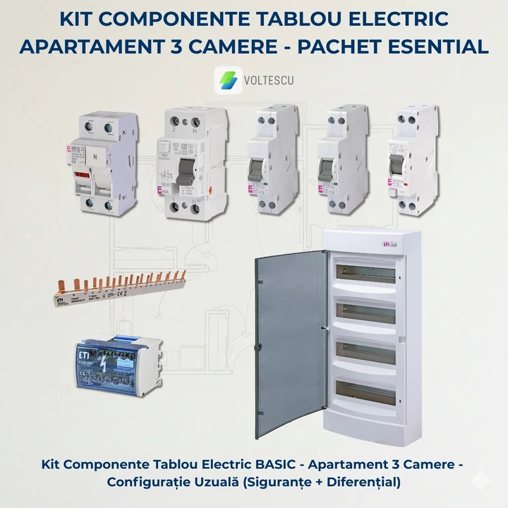 Kit Componente Tablou Electric Apartament 3 Camere, 20 circuite - Pachet Esential, ETI, VLTETIM20BSC