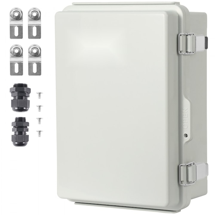 Cutie conexiuni electrice exterior, 42.9 x 32.99 x 18.01 cm, Plastic ABS, Capac cu balamale, Incuietoare otel inoxidabil, IP67 rezistenta la praf si apa, Ideala pentru proiecte electrice aer liber