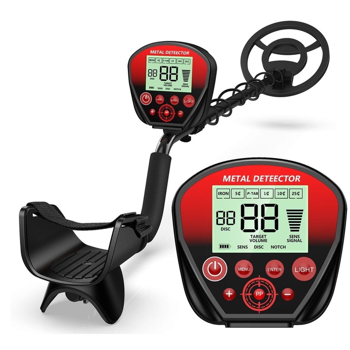 Detector de metale Kraft, KD10414, LCD, funcții DISC și NOTCH, impermeabil, cu mânere reglabile