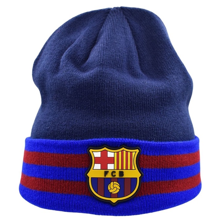 Caciula de iarna FC Barcelona HAT LINES FCB 5004GLI originala oficiala licentiata pentru barbati femei copii unisex suport club fotbal acril bleumarin OSFM un cadou perfect pentru suporteri adevarati