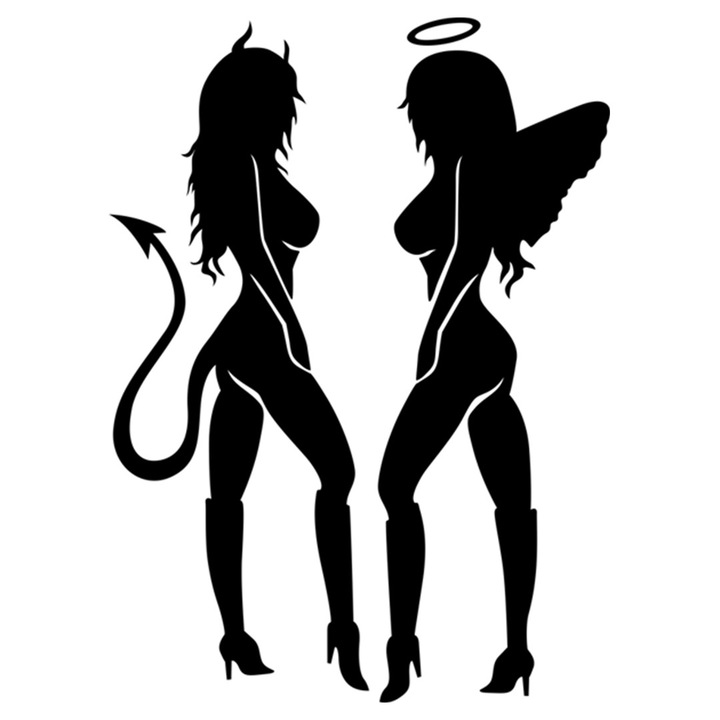 Sticker auto "Angel Devil'', 10cm, Negru