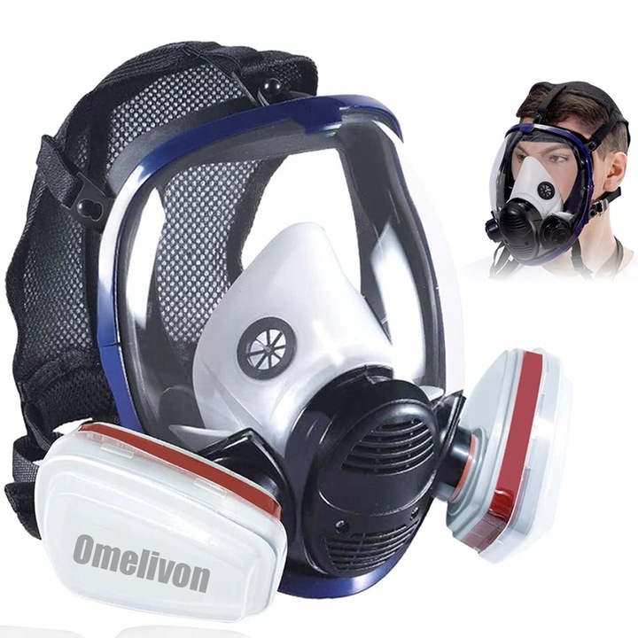 Masca de protectie completa cu filtru, Omelivon®,2 Filtre de Carbon Activ, Masca de protectie faciala completa 6800, 15 in 1, filtre de carbon activ, silicon, protectie impotriva vaporilor, Vopselei sau Prafului
