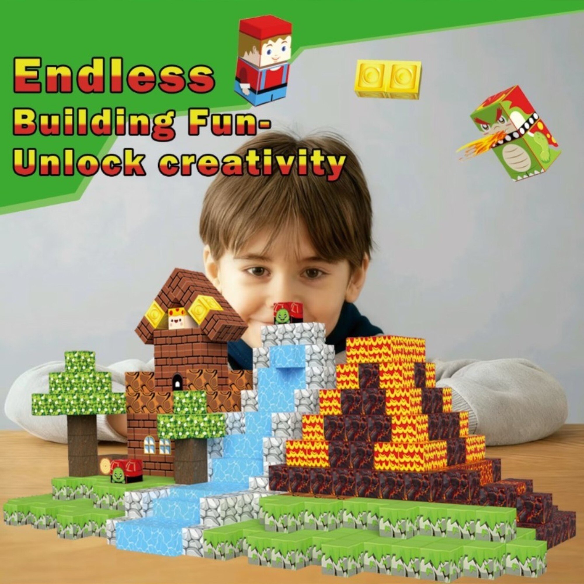 Set cuburi magnetice de constructie Malvys®, joc educativ STEM cu ...