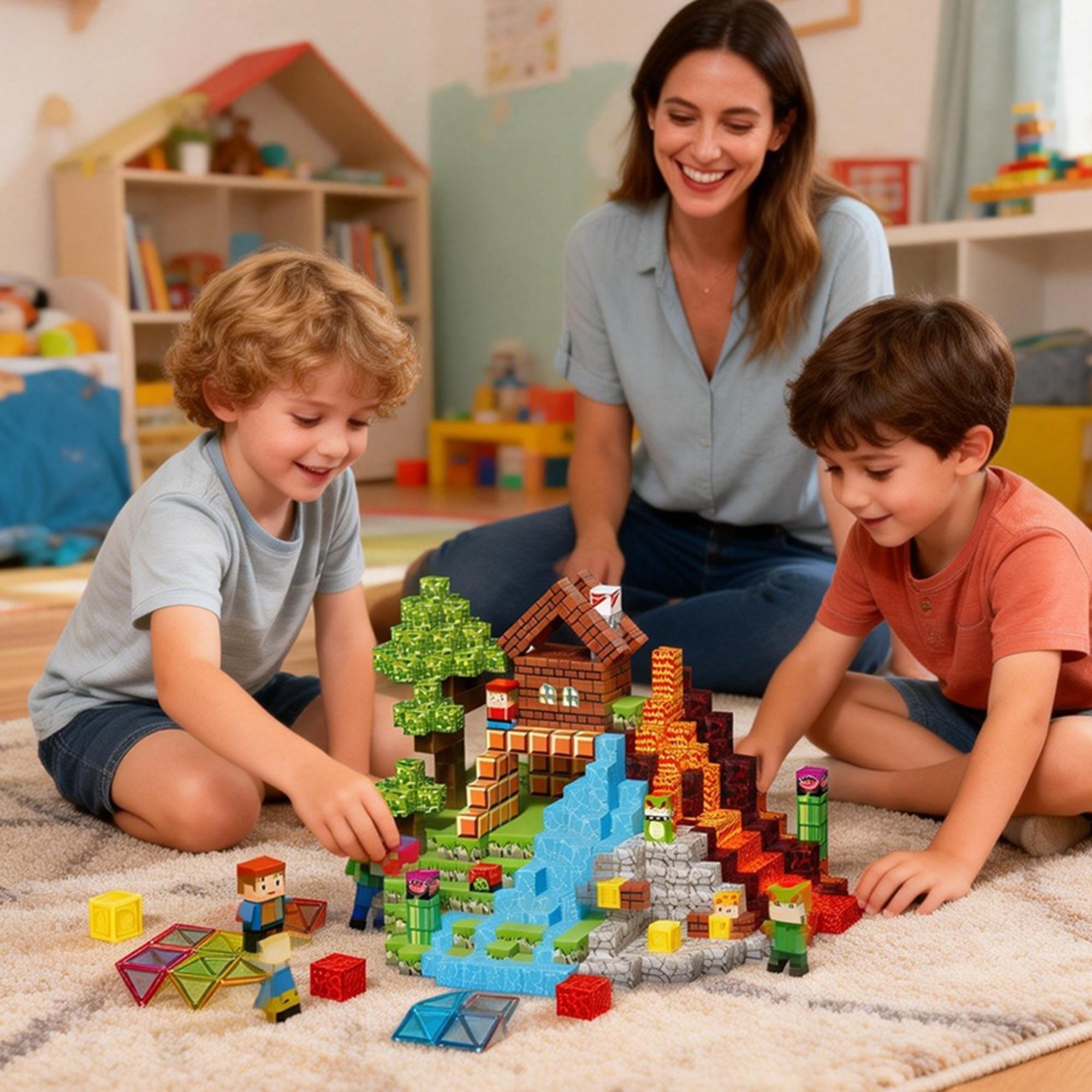 Set cuburi magnetice de constructie Malvys®, joc educativ STEM cu ...