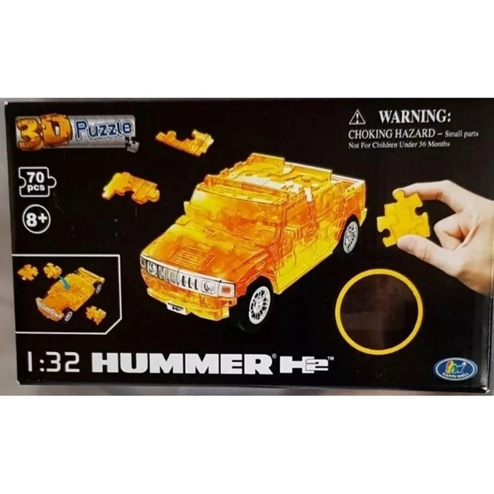 Puzzle 3D Hummer H2, 70 piese, galben, 1:32