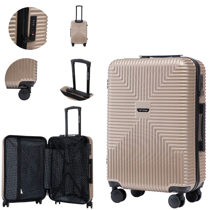 Troler Mediu WINGS Jackdaw 24 Inch Valiza Policarbonat Ecologic 50% Reciclat, Bagaj Cala Avion 63L, Lacat Tsa Securizat, Roti Duble 360°, Valiza Rigida Rezistenta La Impact Pentru Calatorii