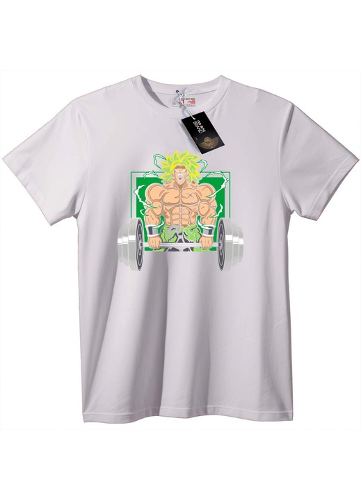 Tricou Broly Ridică gantera, Alb